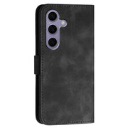 For Samsung Galaxy S25 5G Grid Butterfly Embossed Pattern Leather Phone Case with Lanyard(Black)