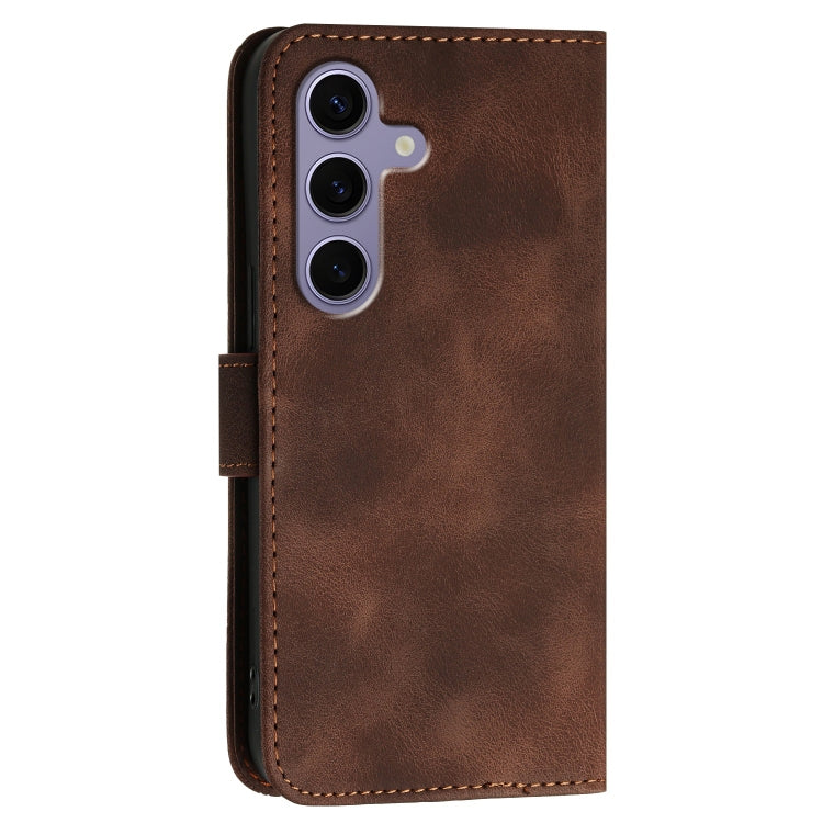 For Samsung Galaxy S25 5G YX0080 Grid Butterfly Embossed Pattern Flip Leather Phone Case with Lanyard(Coffee)