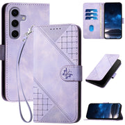For Samsung Galaxy S25 5G YX0080 Grid Butterfly Embossed Pattern Flip Leather Phone Case with Lanyard(Light Purple)