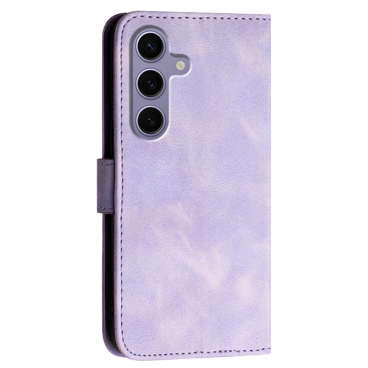 For Samsung Galaxy S25 5G YX0080 Grid Butterfly Embossed Pattern Flip Leather Phone Case with Lanyard(Light Purple)