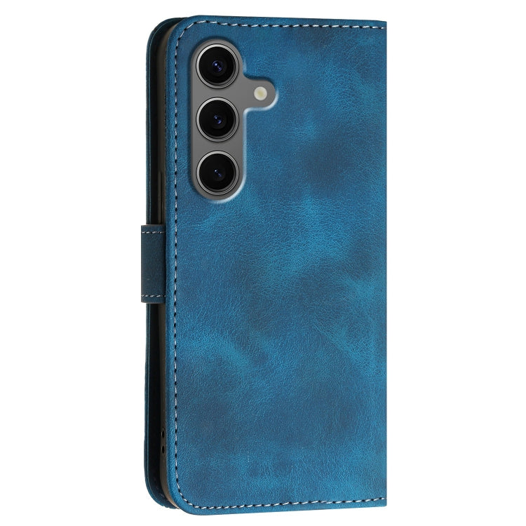 For Samsung Galaxy S25+ 5G YX0080 Grid Butterfly Embossed Pattern Flip Leather Phone Case with Lanyard(Dark Blue)