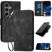 For Samsung Galaxy S25+ 5G YX0080 Grid Butterfly Embossed Pattern Flip Leather Phone Case with Lanyard(Black)