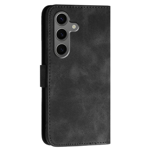 For Samsung Galaxy S25+ 5G YX0080 Grid Butterfly Embossed Pattern Flip Leather Phone Case with Lanyard(Black)