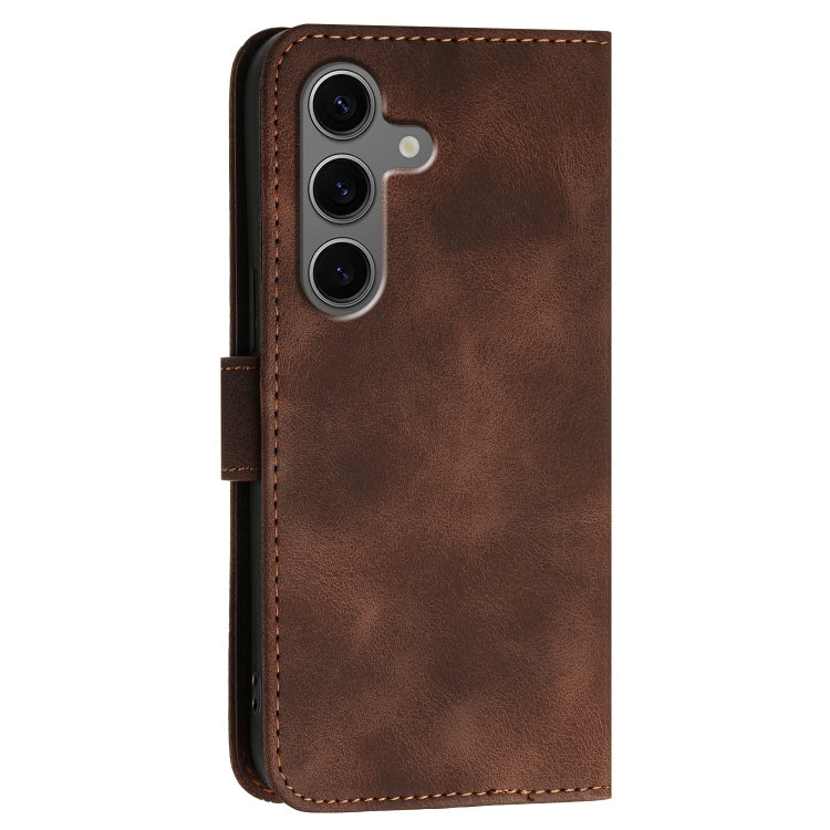 For Samsung Galaxy S25+ 5G YX0080 Grid Butterfly Embossed Pattern Flip Leather Phone Case with Lanyard(Coffee)