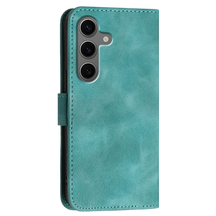 For Samsung Galaxy S25+ 5G YX0080 Grid Butterfly Embossed Pattern Flip Leather Phone Case with Lanyard(Light Blue)