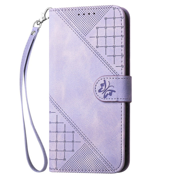 For Samsung Galaxy S25+ 5G YX0080 Grid Butterfly Embossed Pattern Flip Leather Phone Case with Lanyard(Light Purple)