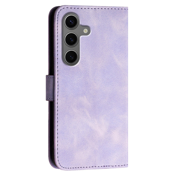 For Samsung Galaxy S25+ 5G YX0080 Grid Butterfly Embossed Pattern Flip Leather Phone Case with Lanyard(Light Purple)
