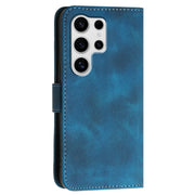 For Samsung Galaxy S25 Ultra 5G YX0080 Grid Butterfly Embossed Pattern Flip Leather Phone Case with Lanyard(Dark Blue)