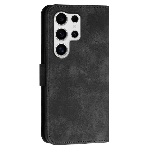 For Samsung Galaxy S25 Ultra 5G YX0080 Grid Butterfly Embossed Pattern Flip Leather Phone Case with Lanyard(Black)