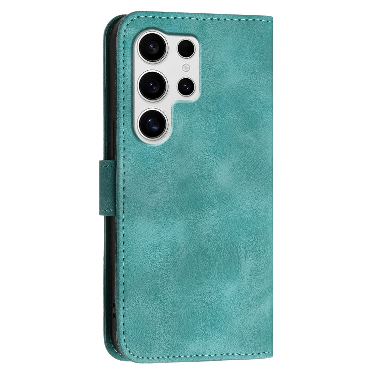 For Samsung Galaxy S25 Ultra 5G YX0080 Grid Butterfly Embossed Pattern Flip Leather Phone Case with Lanyard(Light Blue)