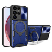 For Samsung Galaxy S25 Ultra 5G CD Texture Sliding Camshield Magnetic Holder Phone Case(Blue)