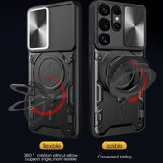 For Samsung Galaxy S25 Ultra 5G CD Texture Sliding Camshield Magnetic Holder Phone Case(Silver)