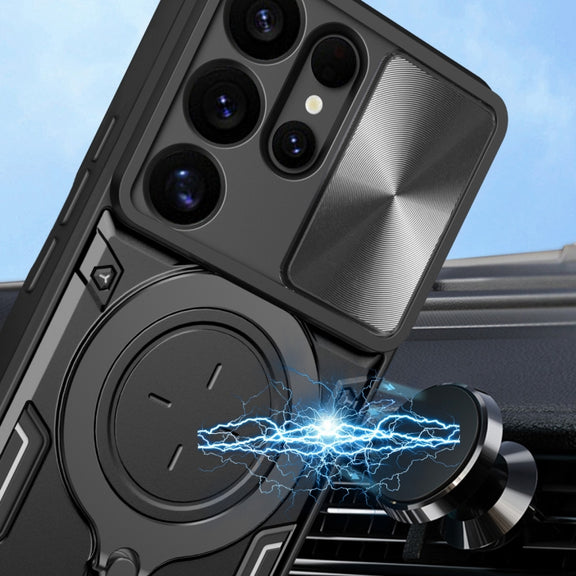 For Samsung Galaxy S25 Ultra 5G CD Texture Sliding Camshield Magnetic Holder Phone Case(Purple)