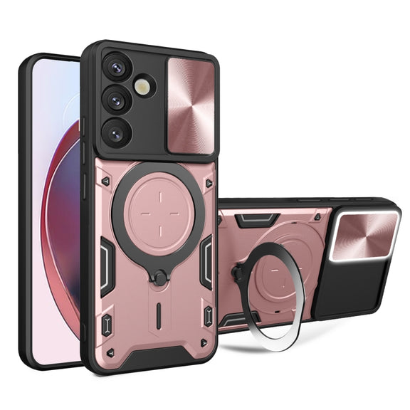 For Samsung Galaxy S25+ 5G CD Texture Sliding Camshield Magnetic Holder Phone Case(Pink)