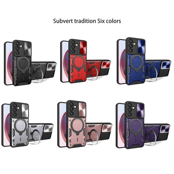 For Samsung Galaxy S25+ 5G CD Texture Sliding Camshield Magnetic Holder Phone Case(Black)