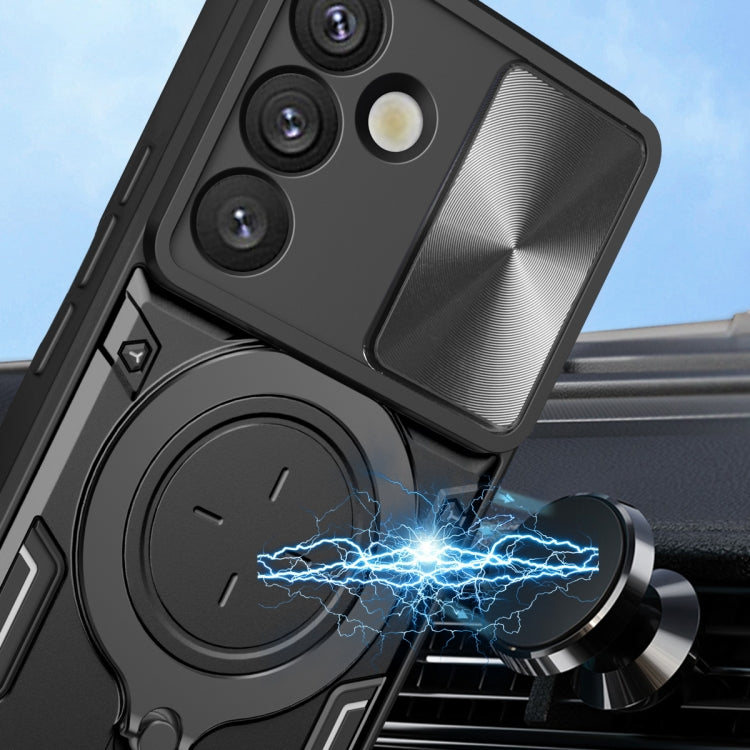 For Samsung Galaxy S25+ 5G CD Texture Sliding Camshield Magnetic Holder Phone Case(Blue)