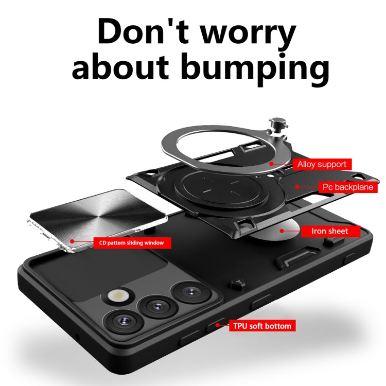 For Samsung Galaxy S25 5G CD Texture Sliding Camshield Magnetic Holder Phone Case(Pink)
