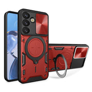 For Samsung Galaxy S25 5G CD Texture Sliding Camshield Magnetic Holder Phone Case(Red)