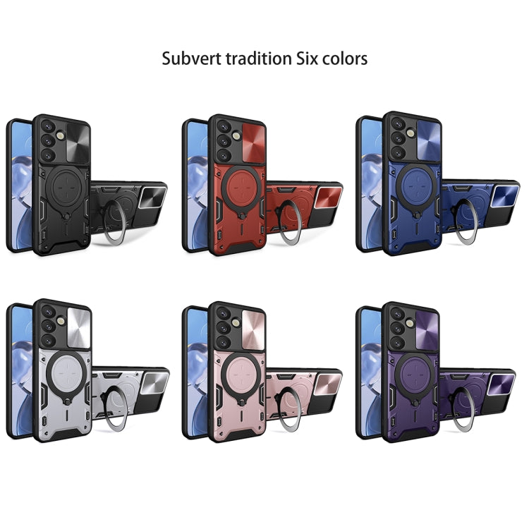 For Samsung Galaxy S25 5G CD Texture Sliding Camshield Magnetic Holder Phone Case(Silver)