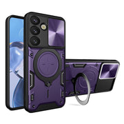 For Samsung Galaxy S25 5G CD Texture Sliding Camshield Magnetic Holder Phone Case(Purple)