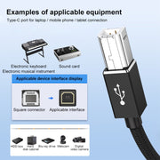 3 in 1 8 Pin, Type-C, Micro USB to USB-B MIDI Instruments Printer Cable, Length: 1m, Length:1m(Silver)
