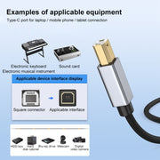2 in 1 Type-C and 8 Pin to USB-B MIDI Instruments Printer Cable, Length: 1m, Length:1m(Black)