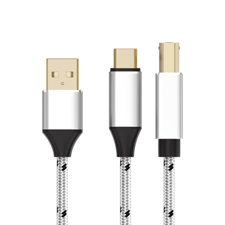 2 in 1 Type-C and USB-A to USB-B MIDI Instruments Printer Cable, Length: 1m, Length:1m(Black White)