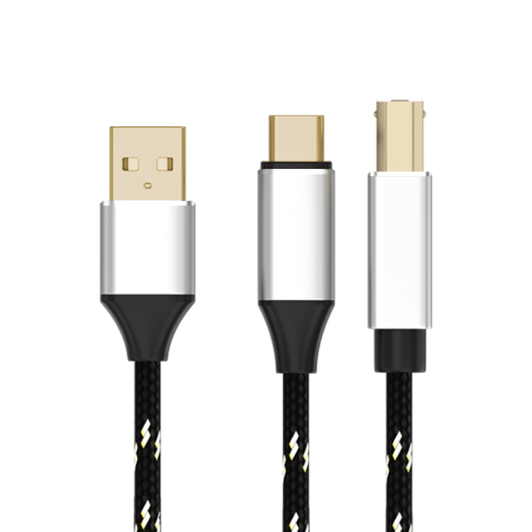 2 in 1 Type-C and USB-A to USB-B MIDI Instruments Printer Cable, Length: 1m, Length:1m(Black Gold)