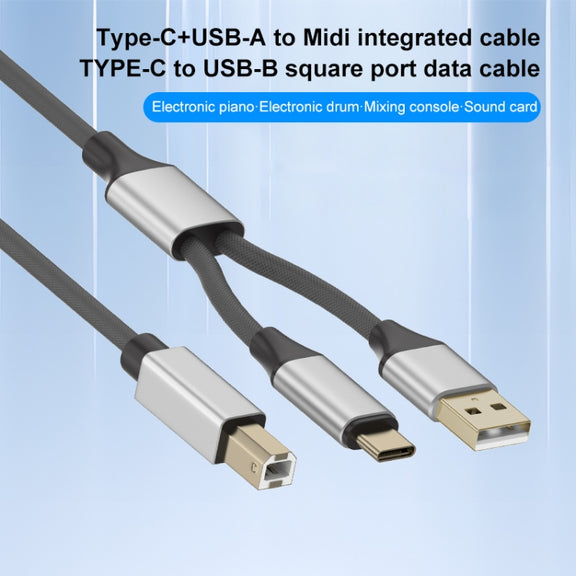 2 in 1 Type-C and USB-A to USB-B MIDI Instruments Printer Cable, Length: 1m, Length:1m(Black White)