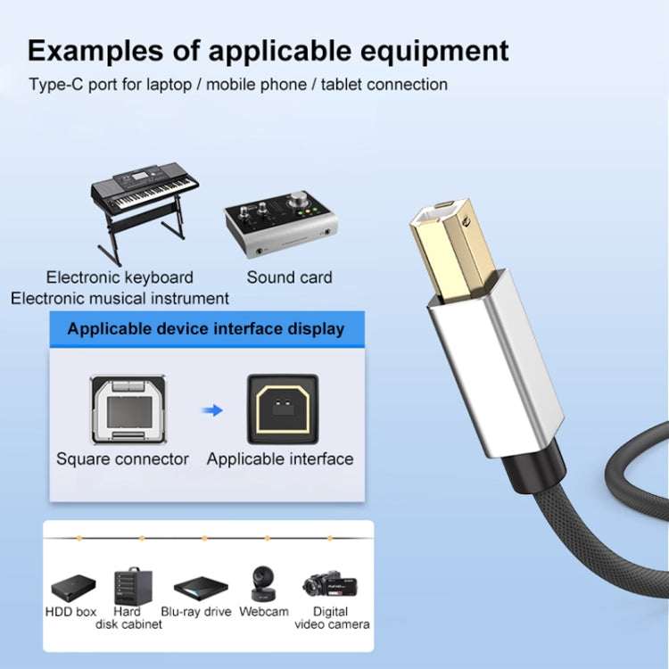 2 in 1 Type-C and USB-A to USB-B MIDI Instruments Printer Cable, Length: 1m, Length:1m(Black White)