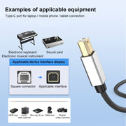 2 in 1 Type-C and USB-A to USB-B MIDI Instruments Printer Cable, Length: 1m, Length:1m(Black White)