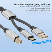 2 in 1 Type-C and USB-A to USB-B MIDI Instruments Printer Cable, Length: 1m, Length:1m(Black White)