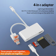 NK-108TL Pro USB-C / Type-C, 8 Pin, USB to USB-C / Type-C, USB, TF, SD Card Multi-function Card Reader Adapter(White)