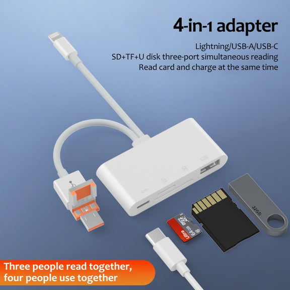 NK-108TL Pro USB-C / Type-C, 8 Pin, USB to USB-C / Type-C, USB, TF, SD Card Multi-function Card Reader Adapter(White)