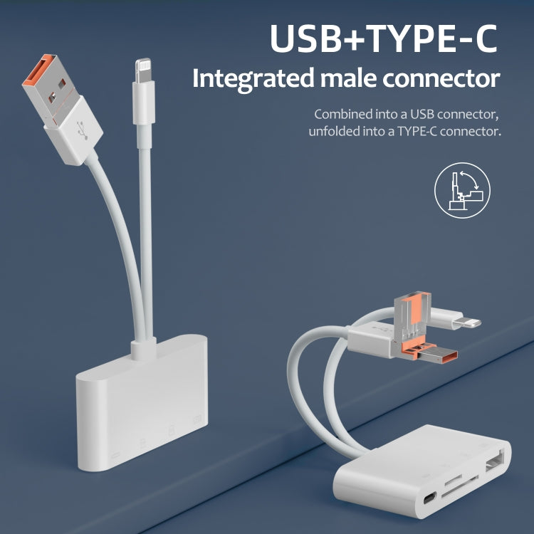 NK-108TL Pro USB-C / Type-C, 8 Pin, USB to USB-C / Type-C, USB, TF, SD Card Multi-function Card Reader Adapter(White)