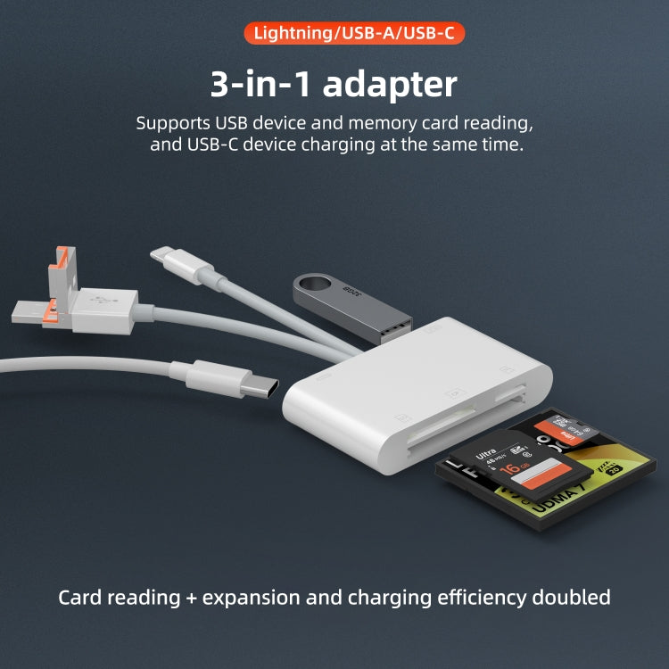 NK-1011TL Pro USB-C / Type-C, 8 Pin, USB to USB-C / Type-C, USB, CF, TF, SD Card Slot Card Reader Adapter(White)
