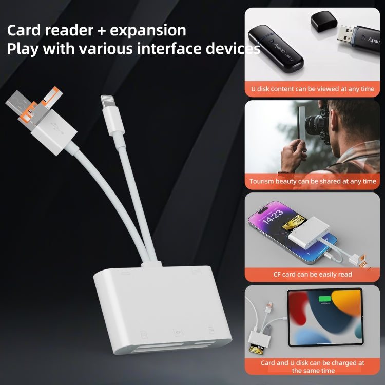 NK-1011TL Pro USB-C / Type-C, 8 Pin, USB to USB-C / Type-C, USB, CF, TF, SD Card Slot Card Reader Adapter(White)