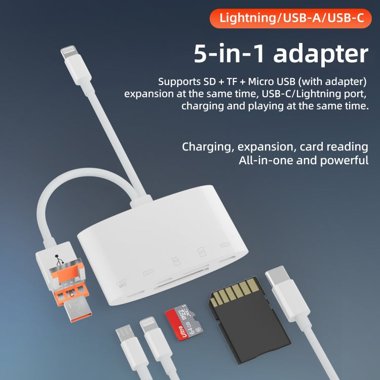 NK-1040TL Pro USB-C / Type-C, 8 Pin, USB to USB-C / Type-C, 8 Pin, Micro USB, TF, SD Card Reader Adapter(White)