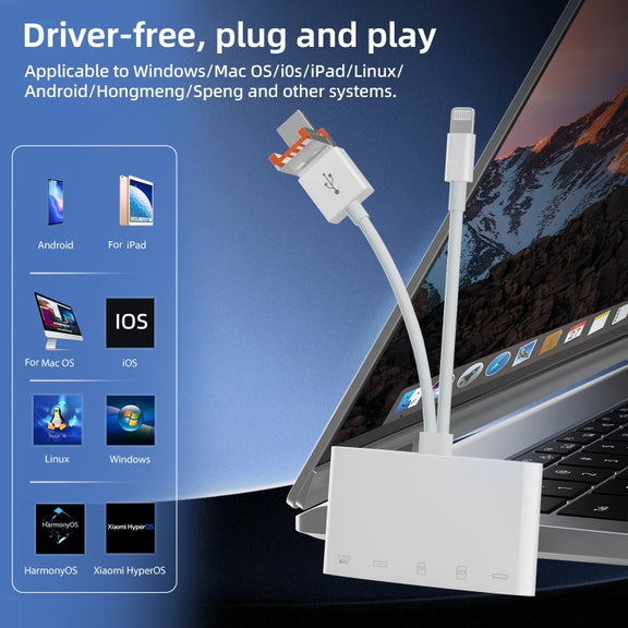 NK-1040TL Pro USB-C / Type-C, 8 Pin, USB to USB-C / Type-C, 8 Pin, Micro USB, TF, SD Card Reader Adapter(White)