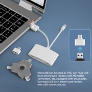 NK-1040TL Pro USB-C / Type-C, 8 Pin, USB to USB-C / Type-C, 8 Pin, Micro USB, TF, SD Card Reader Adapter(White)