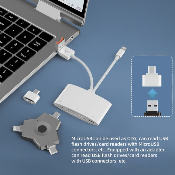 NK-1040TL Pro USB-C / Type-C, 8 Pin, USB to USB-C / Type-C, 8 Pin, Micro USB, TF, SD Card Reader Adapter(White)