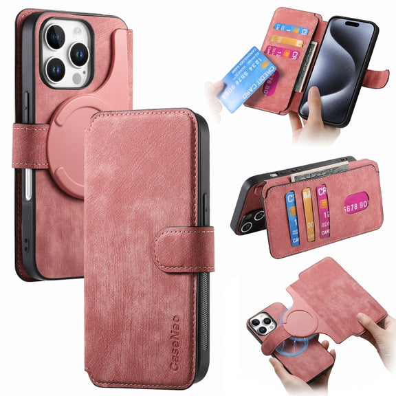 For iPhone 16 Pro Max CaseNeo MagSafe RFID Anti-theft Retro Leather Phone Case(Pink)