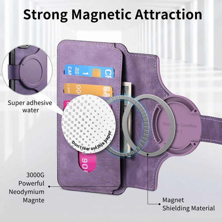 For iPhone 16 Pro Max CaseNeo MagSafe RFID Anti-theft Retro Leather Phone Case(Purple)