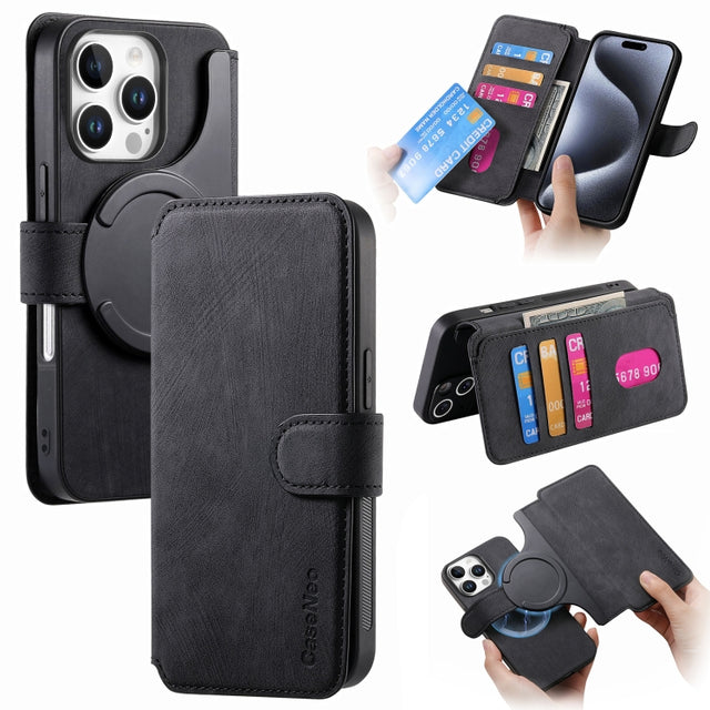 For iPhone 16 Pro CaseNeo MagSafe RFID Anti-theft Retro Leather Phone Case(Black)