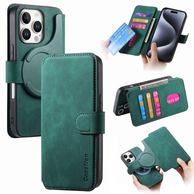 For iPhone 16 Pro CaseNeo MagSafe RFID Anti-theft Retro Leather Phone Case(Green)