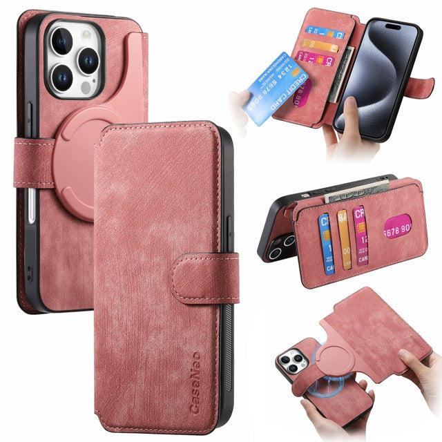 For iPhone 16 Pro CaseNeo MagSafe RFID Anti-theft Retro Leather Phone Case(Pink)