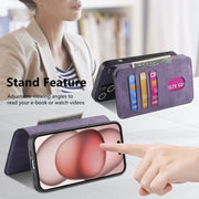 For iPhone 16 Plus CaseNeo MagSafe RFID Anti-theft Retro Leather Phone Case(Purple)