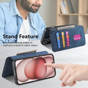For iPhone 16 CaseNeo MagSafe RFID Anti-theft Retro Leather Phone Case(Blue)