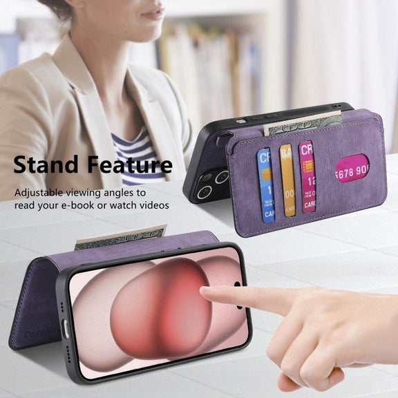For iPhone 16 CaseNeo MagSafe RFID Anti-theft Retro Leather Phone Case(Purple)
