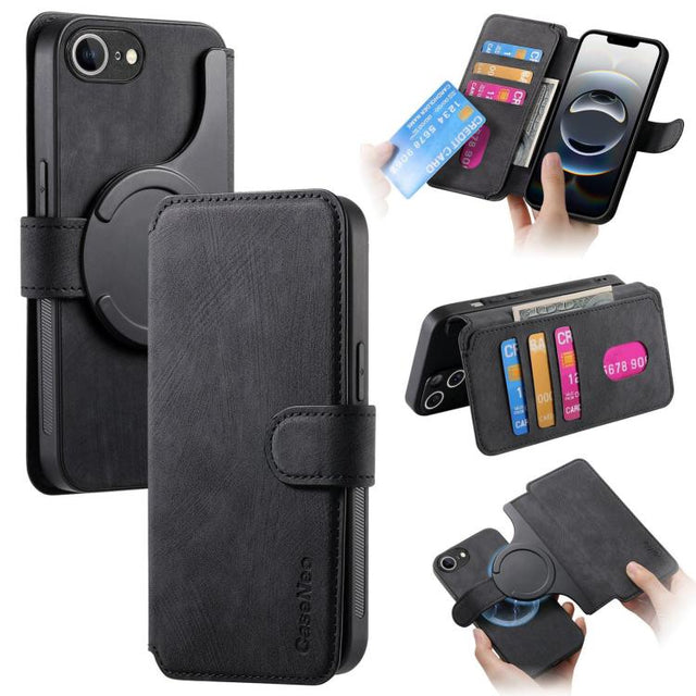 For iPhone 16e CaseNeo MagSafe RFID Anti-theft Retro Leather Phone Case(Black)